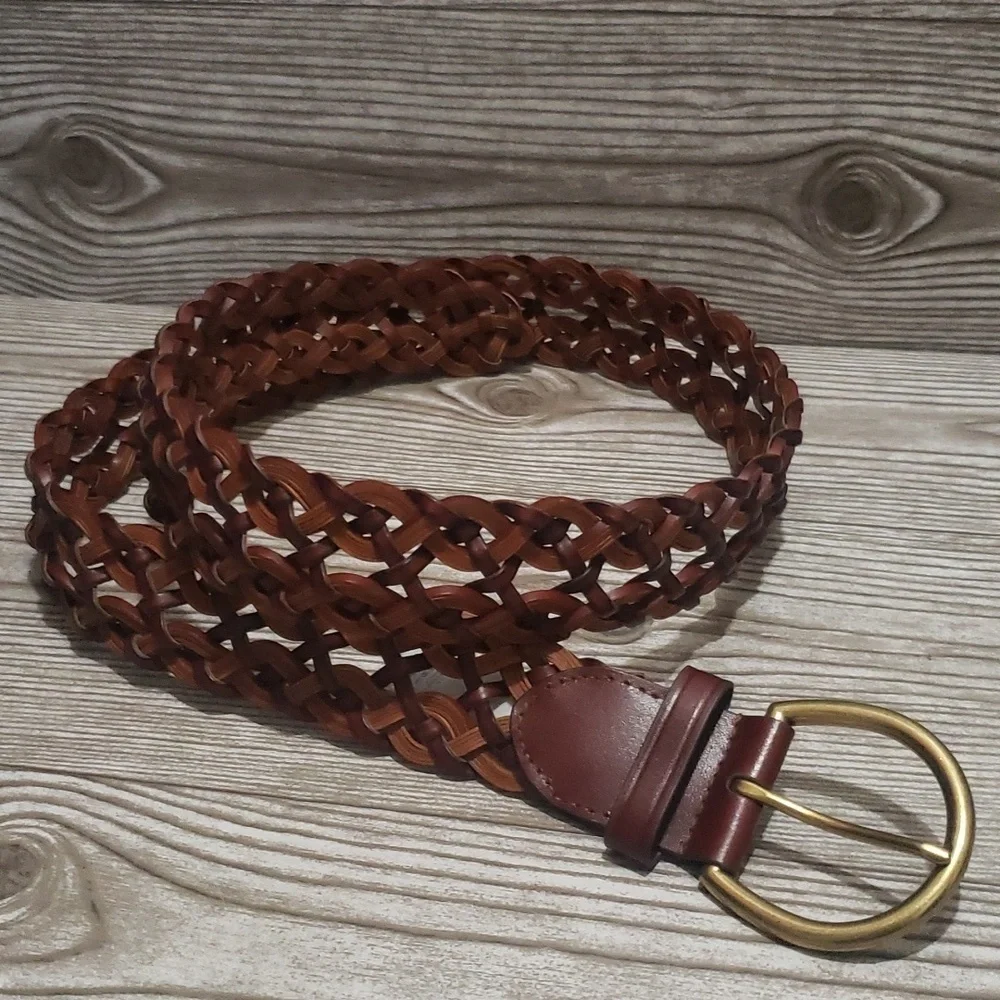 Lands end brown breided bondad leather woman belt L